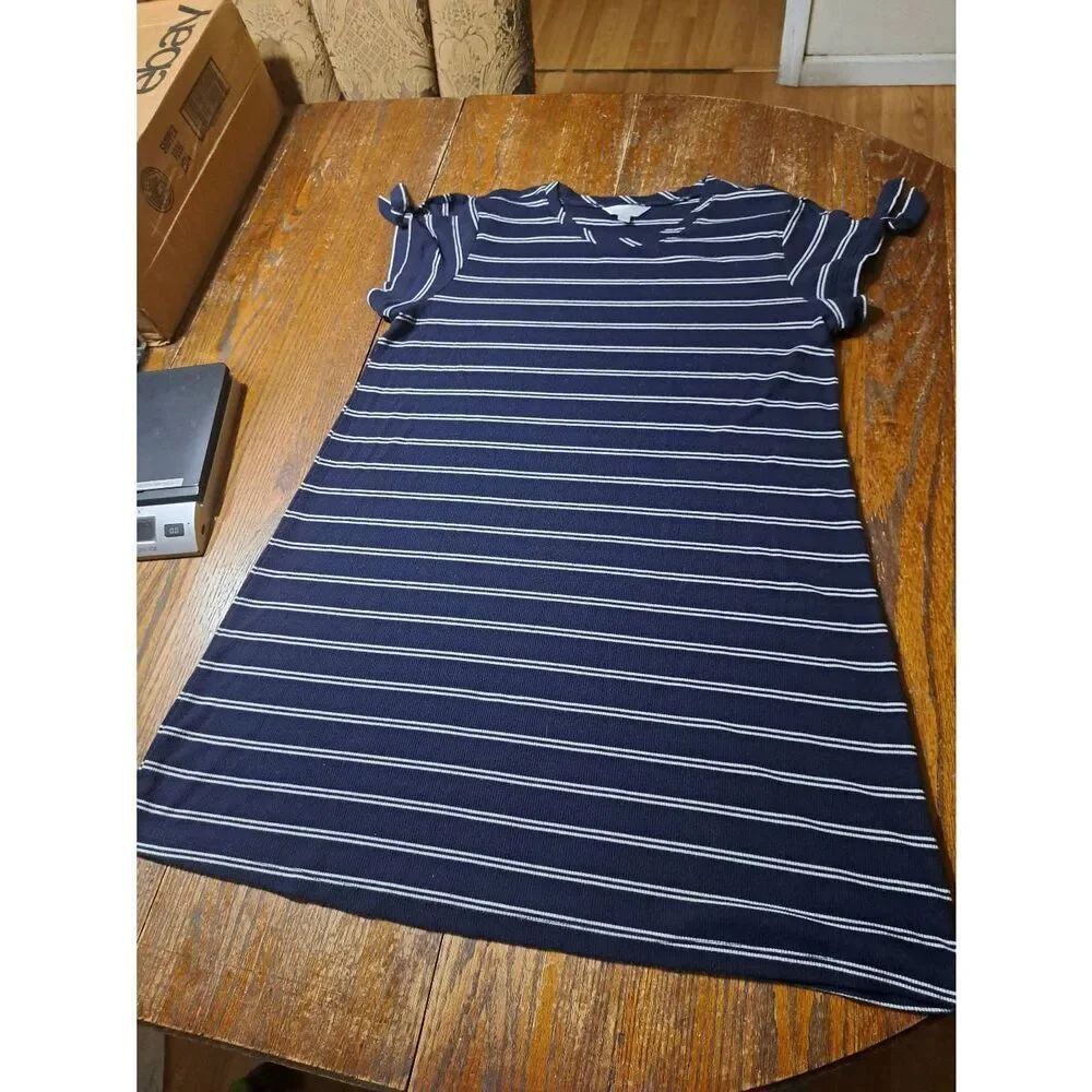 XL Lauren Conrad Blue White Striped Casual Short Sleeve Dress